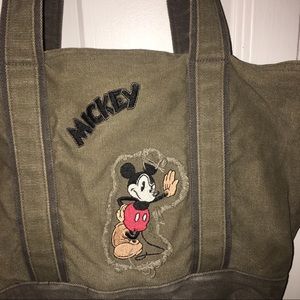 olive green disney mickey mouse tote bag